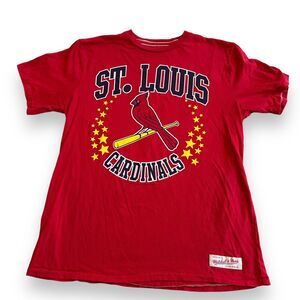 Mitchell & Ness St Louis Cardinals Red Mens Shirt Size Large Short Sleeve Retro
